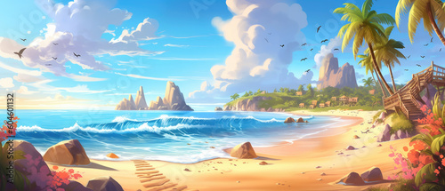 Sun-Kissed Fun: Cartoon Beach Adventure. Generative Ai