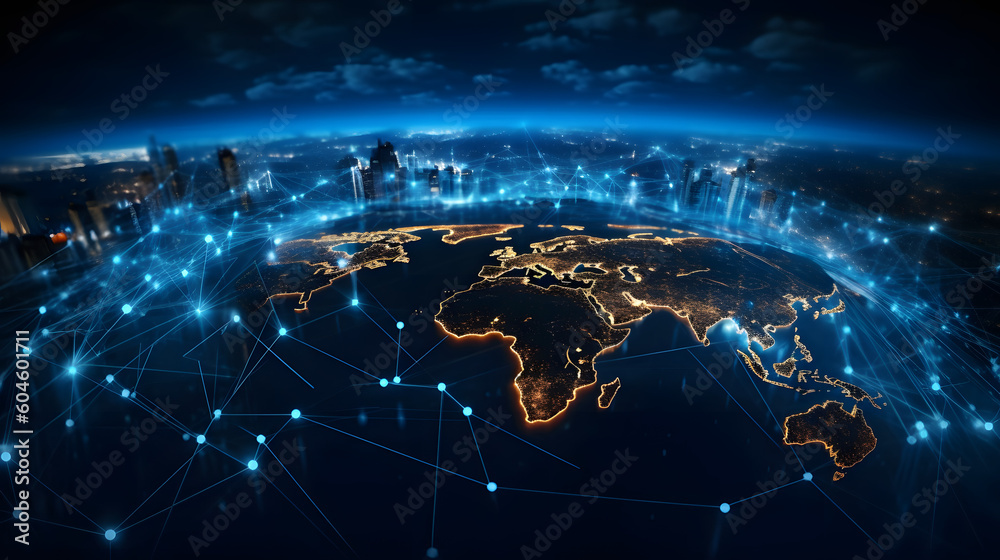 Digital technology world map abstract graphic poster web page PPT ...