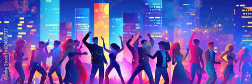Electrifying Nights: Vibrant Disco Scene with Young People Dancing in a Club. Banner. Generative Ai