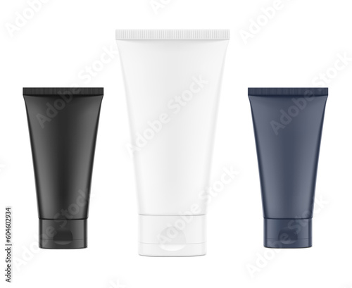 White and black plastic tube mockup with flip top cap. Vector illustration isolated on white background. Can be use for your design, advertising, promo and etc. EPS10.