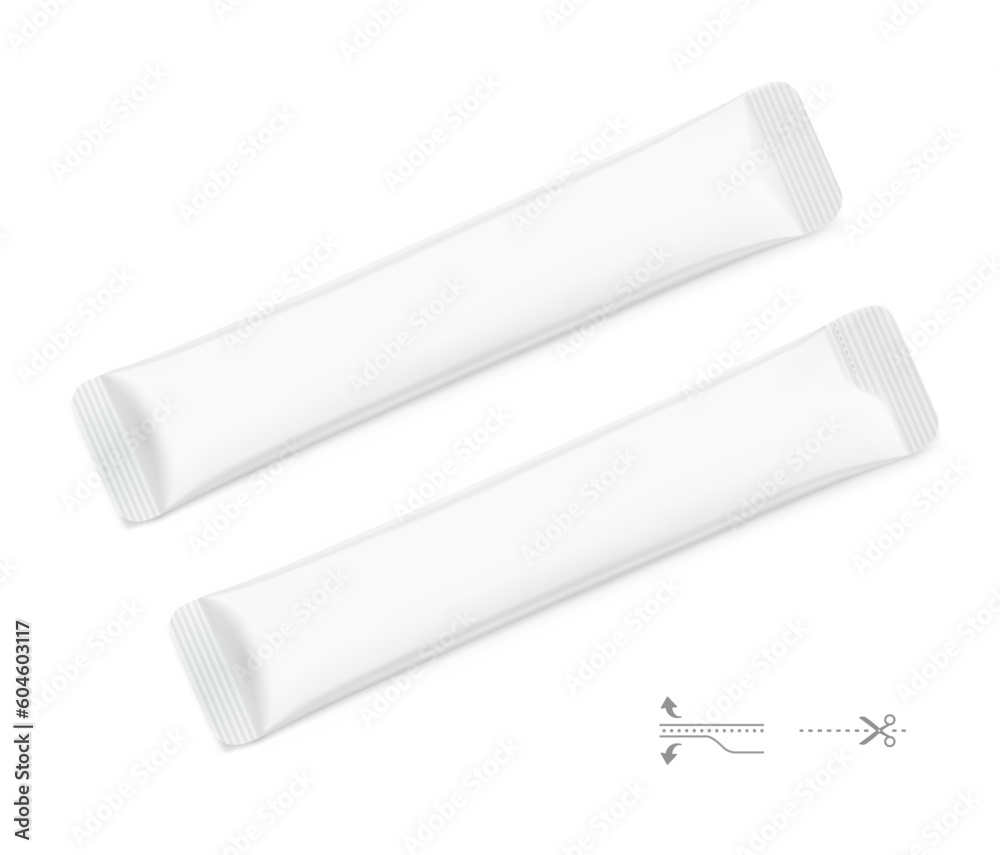 Blank stick bag mockup set. Front view. Vector illustration isolated on white background. Can be use for food, medicine, cosmetic and etc. EPS10. Blank stick bag mockup set. Front view. Vector illustration isolated on white background. Can be use for food, medicine, cosmetic and etc. EPS10.