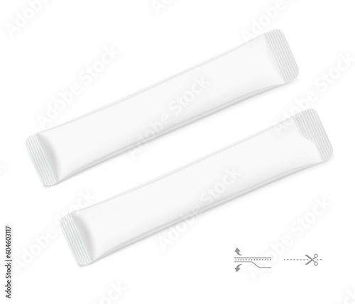 Blank stick bag mockup set. Front view. Vector illustration isolated on white background. Can be use for food, medicine, cosmetic and etc. EPS10.	