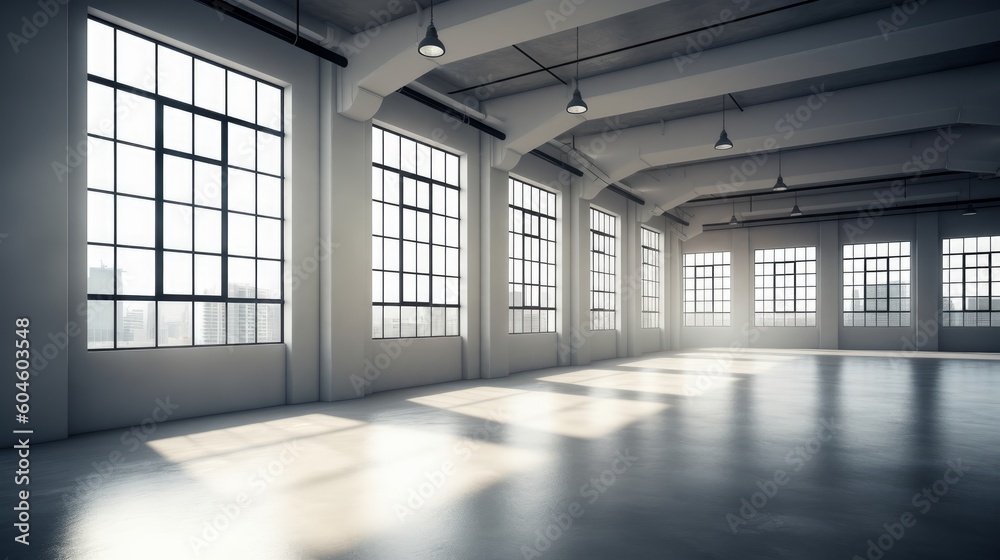Empty office space with sweeping city views, a blank canvas ready for customization. Created by AI Empty office space with sweeping city views, a blank canvas ready for customization. Created by AI