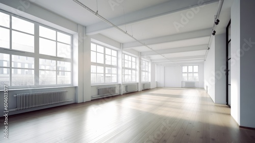 Empty office space with sweeping city views, a blank canvas ready for customization. Created by AI © qntn