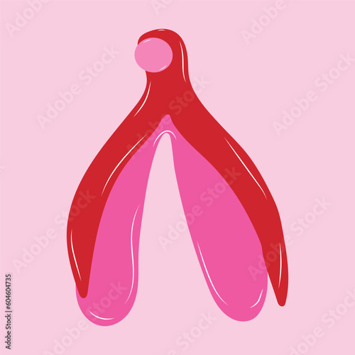 Reproductive system of the clitoris. Clitoral glans.Feminism theme and female genital organs. Vector in cartoon style.	