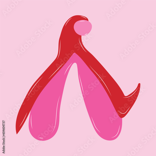 Reproductive system of the clitoris. Clitoral glans.Feminism theme and female genital organs. Vector in cartoon style.	