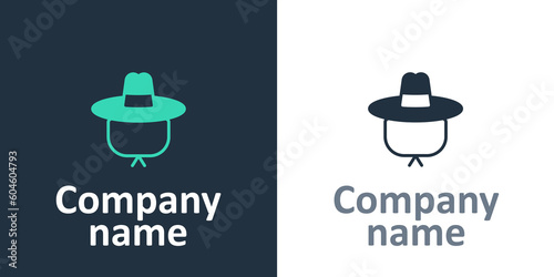 Logotype Camping hat icon isolated on white background. Beach hat panama. Explorer travelers hat for hunting, hiking, tourism. Logo design template element. Vector
