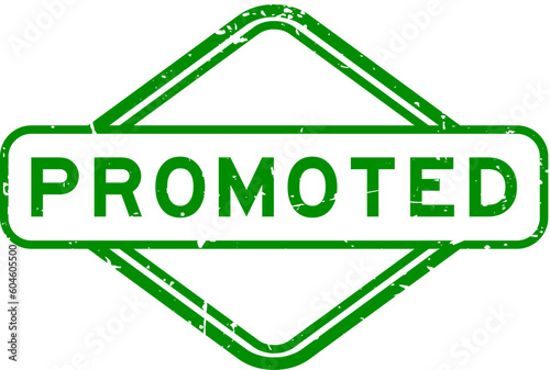 Grunge green promoted word rubbber seal stamp on white background