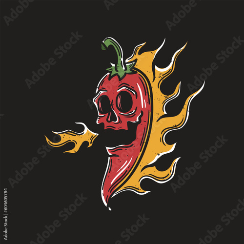 illustration of chili with a skull face burning