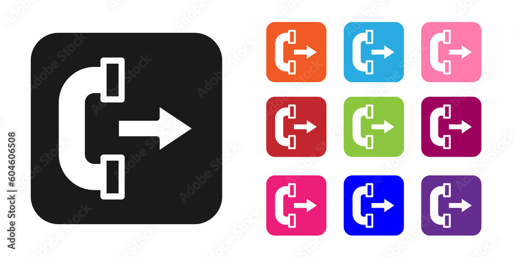 Black Outgoing call phone icon isolated on white background. Phone sign. Telephone handset. Set icons colorful. Vector Black Outgoing call phone icon isolated on white background. Phone sign. Telephone handset. Set icons colorful. Vector