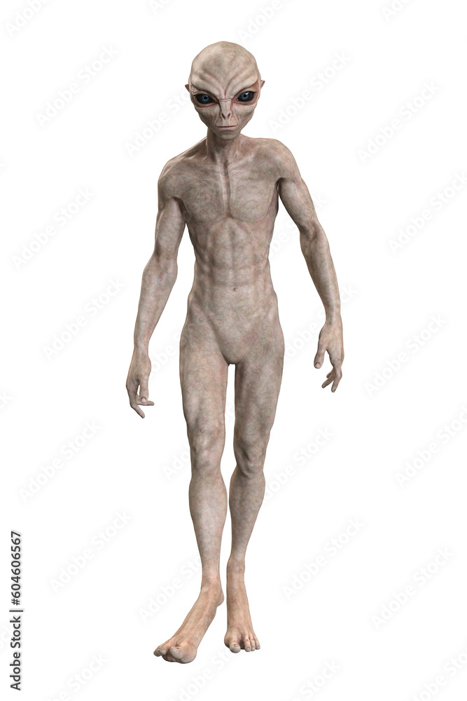 Grey alien on transparent background, 3d render Grey alien on transparent background, 3d render