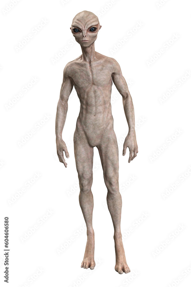 Grey alien on transparent background, 3d render Grey alien on transparent background, 3d render