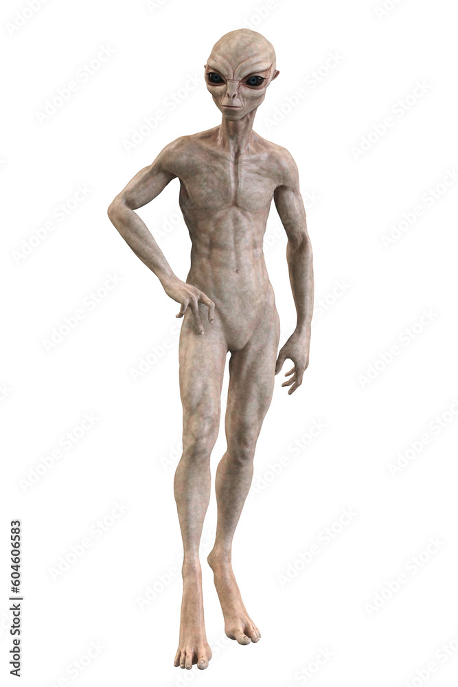 Grey alien on transparent background, 3d render Grey alien on transparent background, 3d render