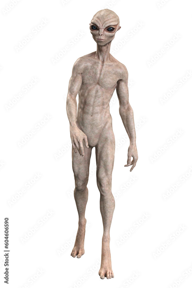 Grey alien on transparent background, 3d render Grey alien on transparent background, 3d render