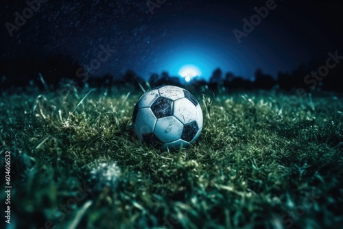  Soccer ball in front of the stadium. Generative AI © Mustafa