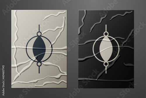 White Punching bag icon isolated on crumpled paper background. Paper art style. Vector