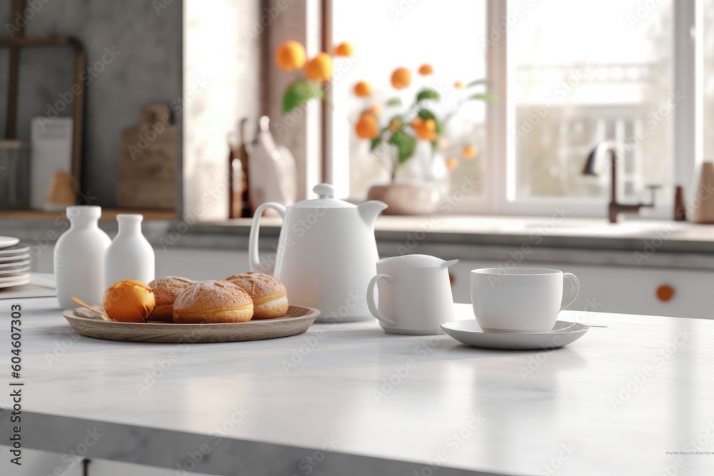 Kitchen table top blank blurred photo. Generative AI Kitchen table top blank blurred photo. Generative AI