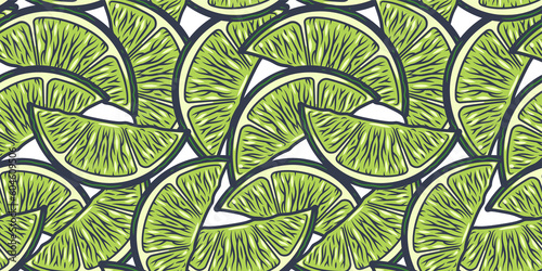 Seamless pattern wallpaper with lime, lemon and orange fruit, juicy fresh summer bar