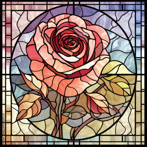 A stained glass of a red roses