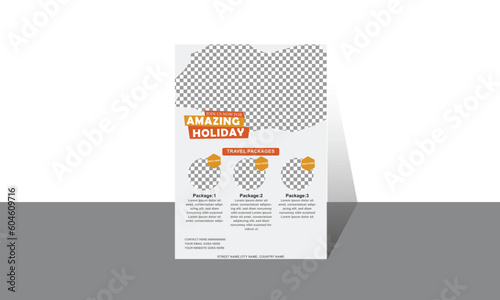 modern and simple Travel flyer design for agency. place your image at clipping mask area at all shapes group.
