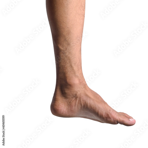Male Feet in Various Poses on Transparent or White Background