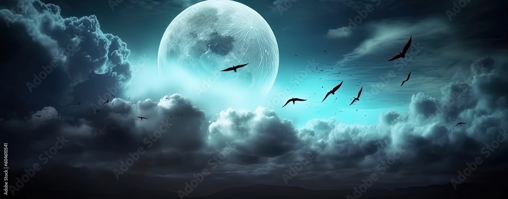 spooky halloween night sky with moon and bat by ai generative spooky halloween night sky with moon and bat by ai generative