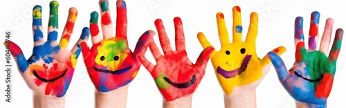 hand colorful fun child artist paint smile finger art concept. Generative AI.