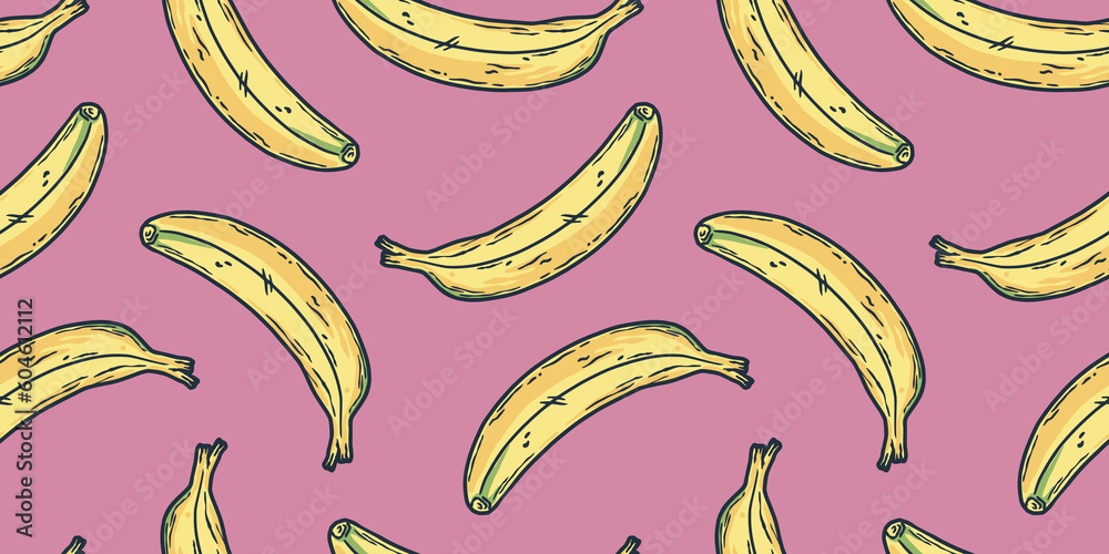 Banana fruit summer seamless pattern wallpaper. Fresh yellow bananas Banana fruit summer seamless pattern wallpaper. Fresh yellow bananas