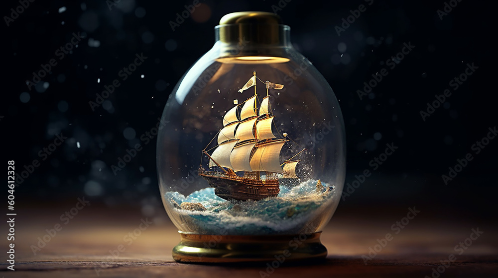 A small ship in a storm inside a bottle,Generative AI A small ship in a storm inside a bottle,Generative AI
