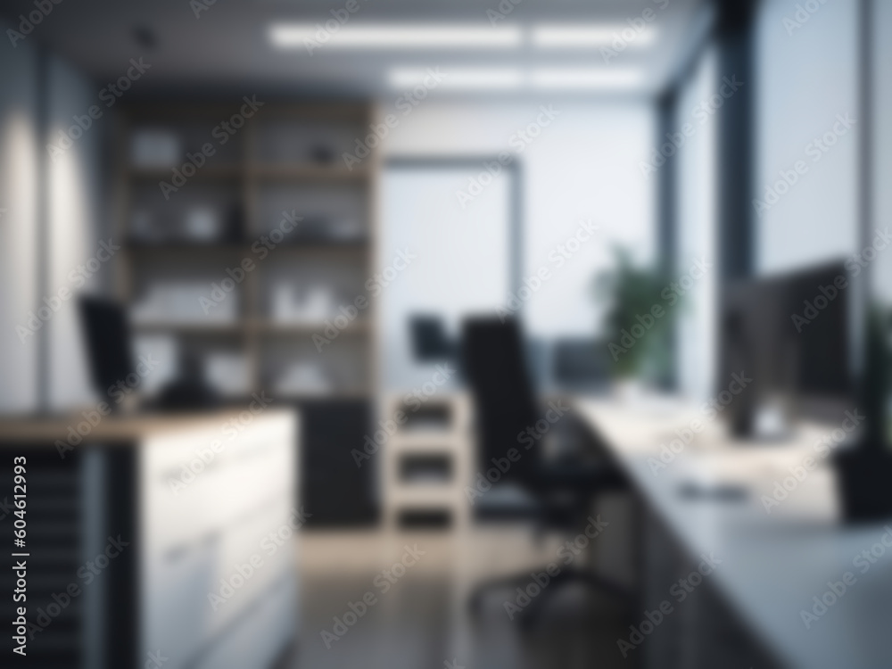 Blurred office workspace interior with modern style, workplace with ...