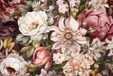peony watercolor flower botanical delicate seamless wallpaper background leaf design illustration. Generative AI.