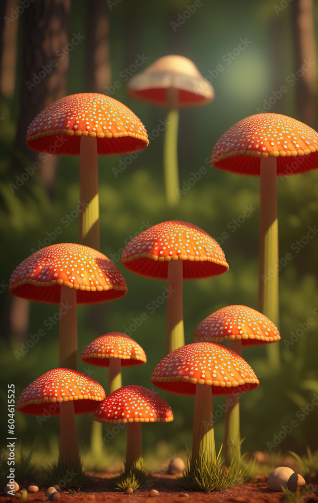 Fly Agaric in grass on a forest. Ai generated technology Fly Agaric in grass on a forest. Ai generated technology