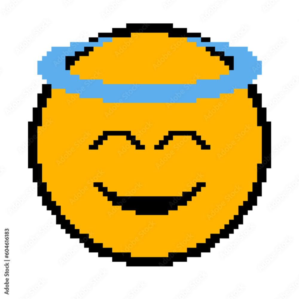 smiling face with halo emoticon pixel art Stock Vector Adobe Stock