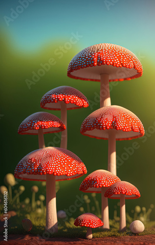 Fly Agaric in grass on a forest. Ai generated technology © inteamvideo
