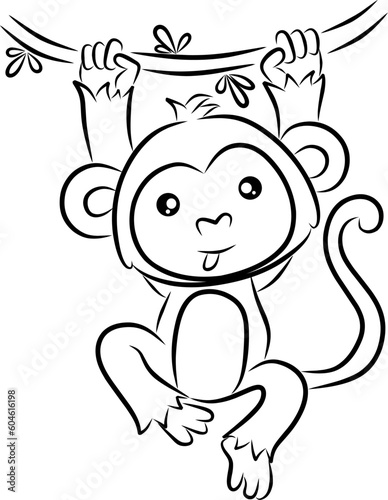 Monkey line art for coloring book page