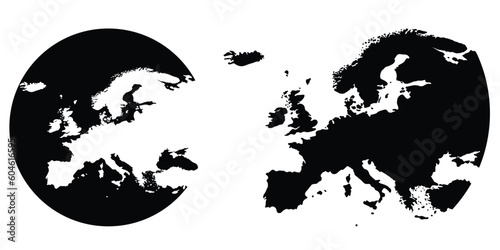 Europe map on black and white background vector line