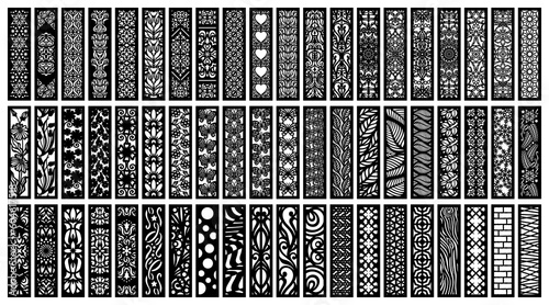 Big set of vertical panels, gratings. Abstract ornament, geometric, classic, oriental pattern, floral and plant motifs. Template for plotter laser cutting of paper, metal engraving, wood carving, cnc.