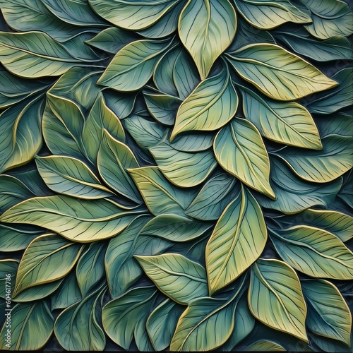 Abstract green leaf tile pattern. Generative ai © Rijaliansyah