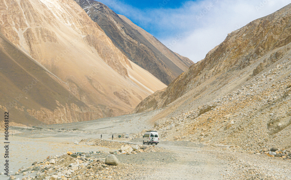 mountain road at Ladakh India with view of the Himalayan mountain range. mountain road at Ladakh India with view of the Himalayan mountain range.