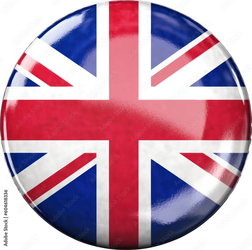 Obraz premium Round pin with English or UK flag Isolated. Generative AI.