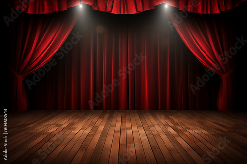 Foto Empty theater stage with red curtains