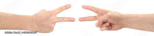 Hands showing two fingers, cut out