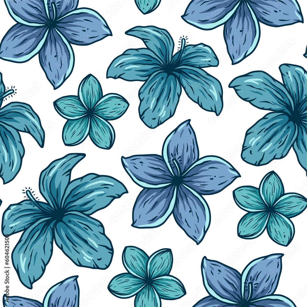 Hawaii flower seamless pattern. Nature tropical floral bud wallpaper for tiki bar. Exotic bloom or plant for hawaiian surf party