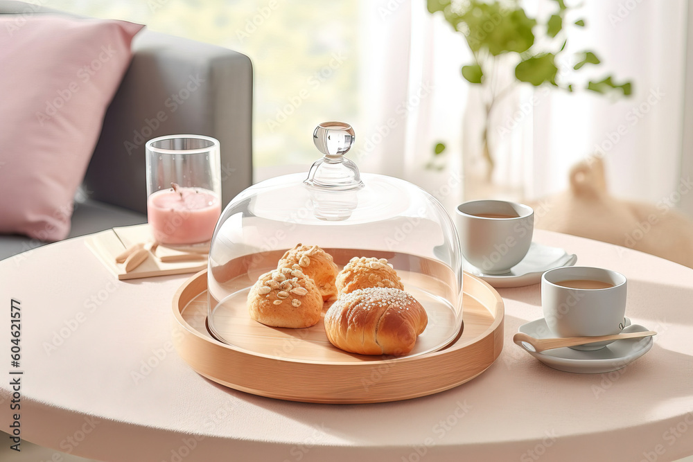 modern served tea table with biscuits and warm natural light modern served tea table with biscuits and warm natural light