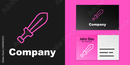 Pink line Sword toy icon isolated on black background. Logo design template element. Vector