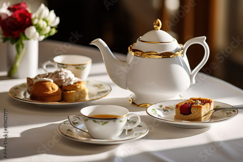 classical served tea table with biscuits