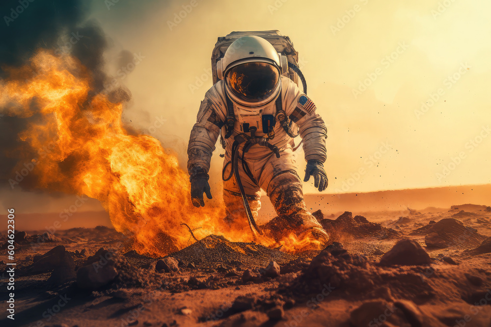 Astronaut burning on a planet Astronaut burning on a planet