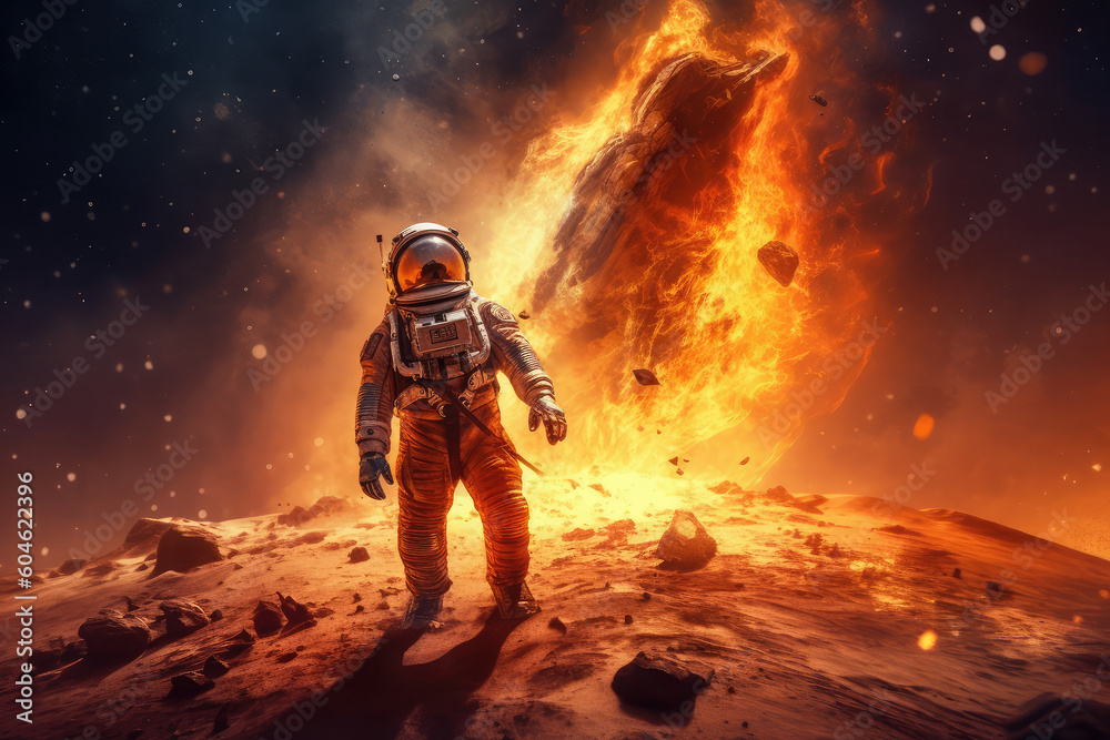 Astronaut burning on a planet Astronaut burning on a planet