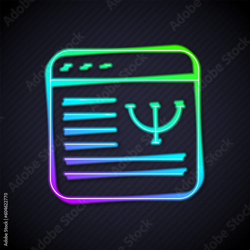 Glowing neon line Online psychological counseling distance icon isolated on black background. Psychotherapy, psychological help, psychiatrist online consulting. Vector