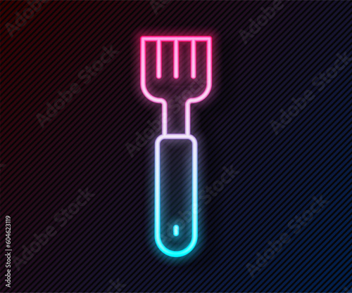 Glowing neon line Fork icon isolated on black background. Cutlery symbol. Vector